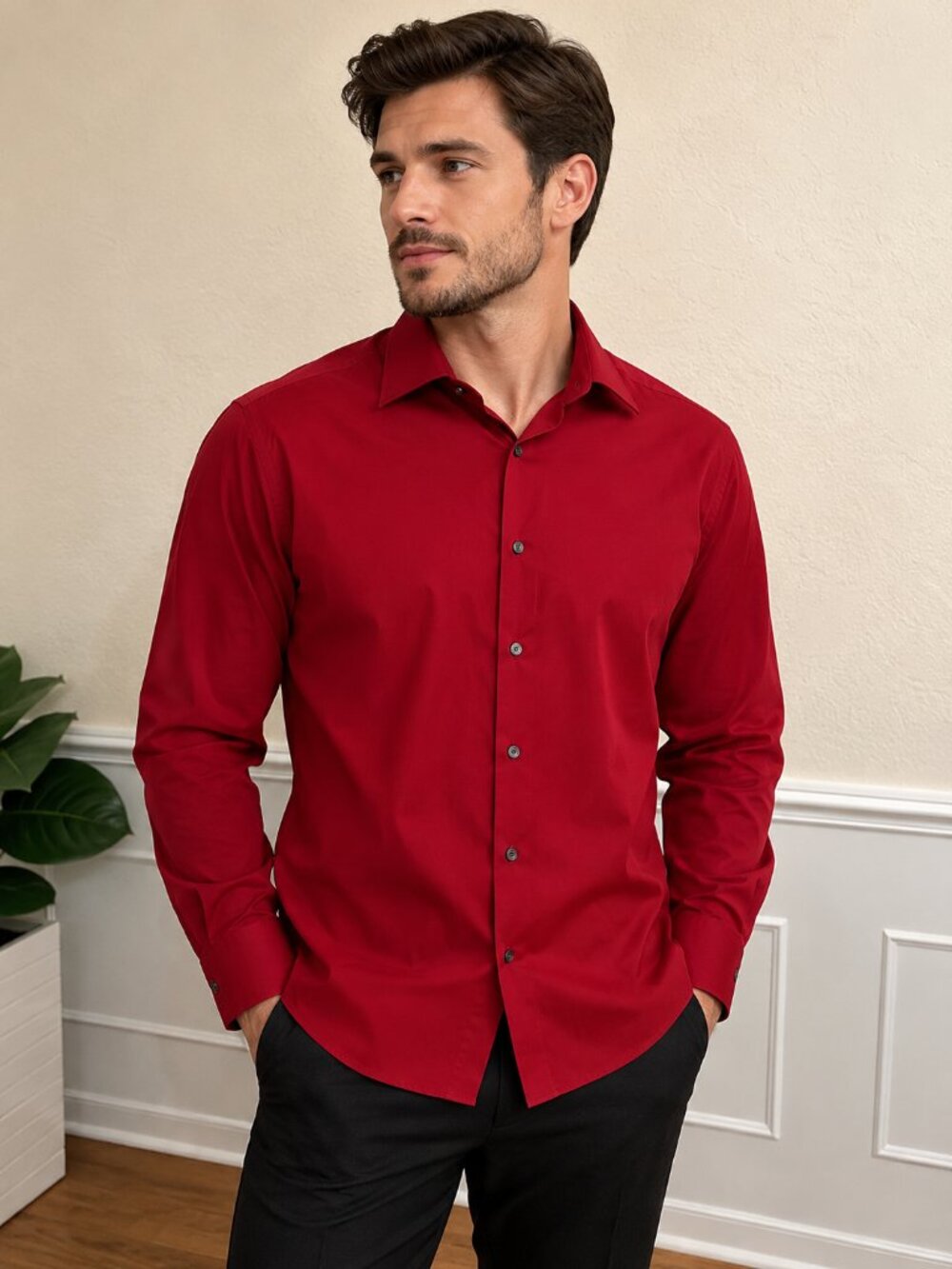 Calvin Klein Men's Red Pima Cotton Button Down Dress Shirt 17 34/35 Regular Fit